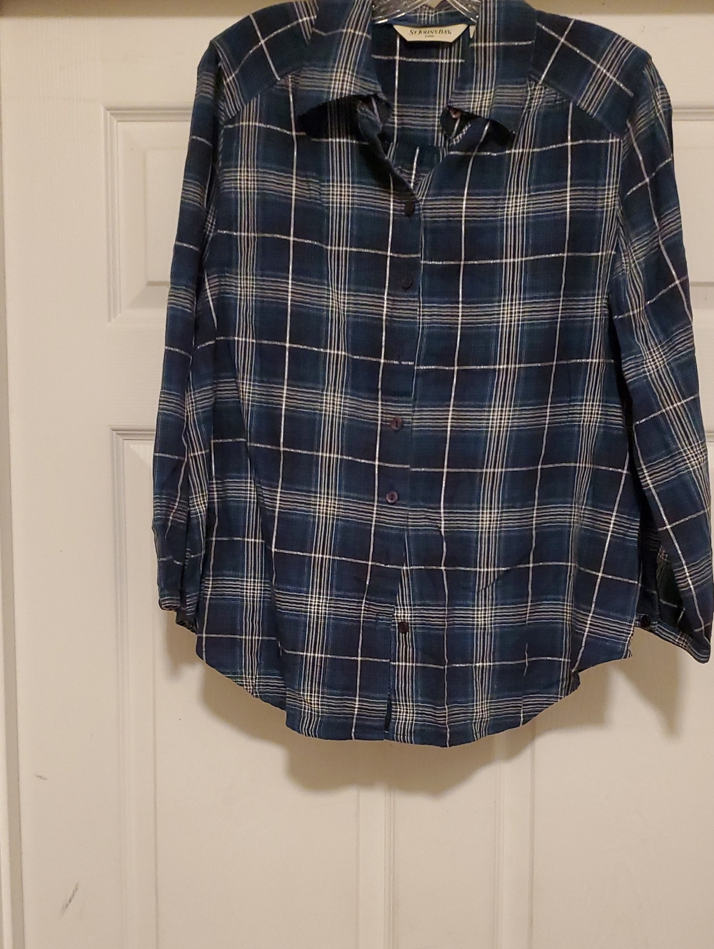 St. John's Bay Navy and White Plaid Button-Down Shirt